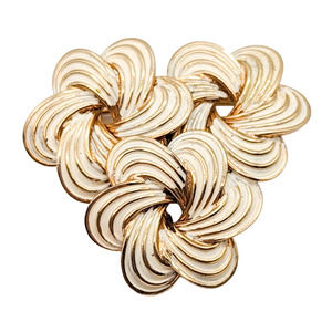 Gold Tone White Enamel Three Flowers Spiral Modernist Brooch